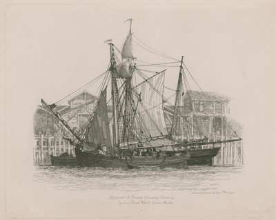 フレッシュワーフで横になっているスクーナー船とスマック 作： エドワード・ウィリアム・クック